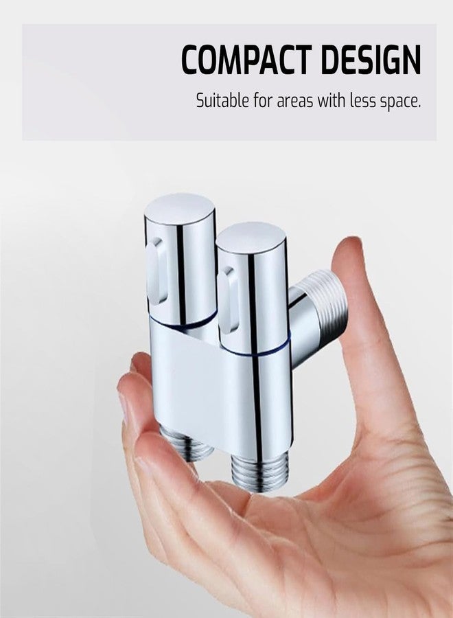 أيونيكس صنبور زاوية ثنائي الاتجاه من IONIX للتثبيت على الحائط | صمام زاوية 2 في 1 مع شفة جدارية، بخاخ تنظيف مائي ثنائي المخرج، صنبور زاوية مع شفة، تشطيب كروم نحاسي، لحوض غسيل الحمام والمرحاض (فضي) - Image 5